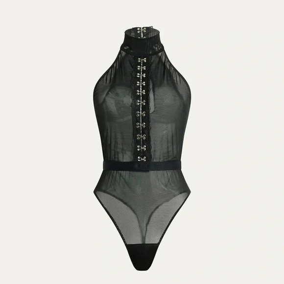 NWT Hanky Panky x Prabal Gurung Hook-&-Eye Halter Bodysuit M - Picture 1 of 5